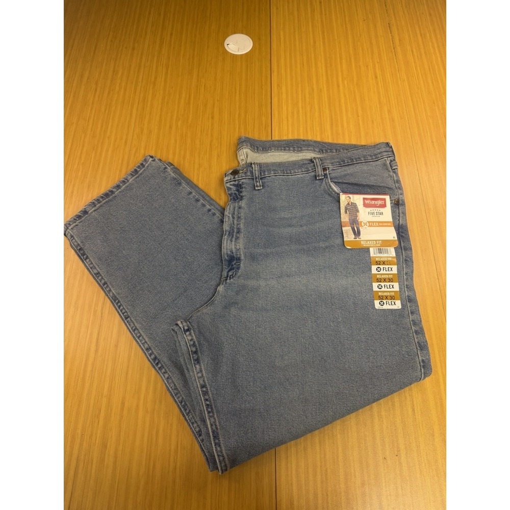 Wrangler Mens Jeans Five Star Relaxed Fit 52x30 Blue Denim, Straight Leg